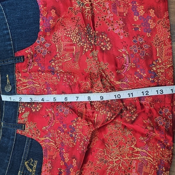 Jordache Vintage Jean Size 11 / 12 and satin skirt Red Gold Blue retro - Picture 14 of 15